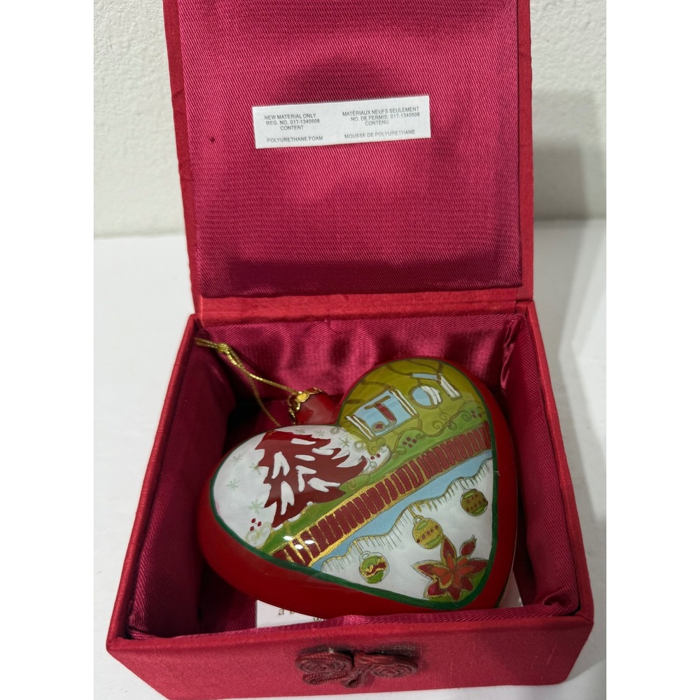 Pier 1 Li Bien Heart Christmas Ornament 2008 Hand Painted Glass Boxed Noel Joy